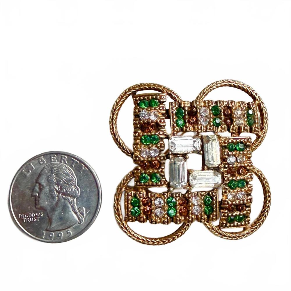 VTG Florenza Rhinestone Maltese Cross Brooch Signed - Picture 7 of 7